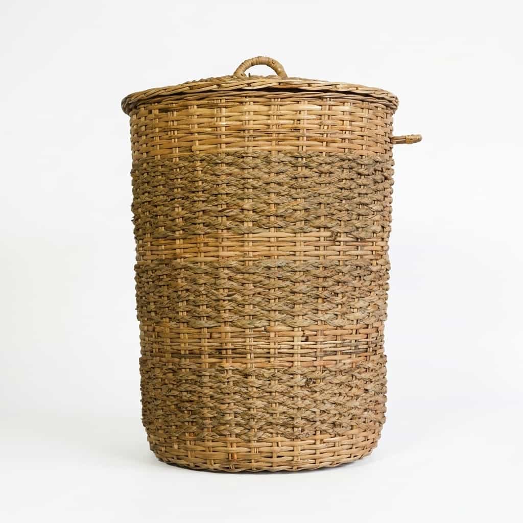 Larg Cylinder basket with Lid - handcrafted cane furniture, Ceylon Cane Crafts