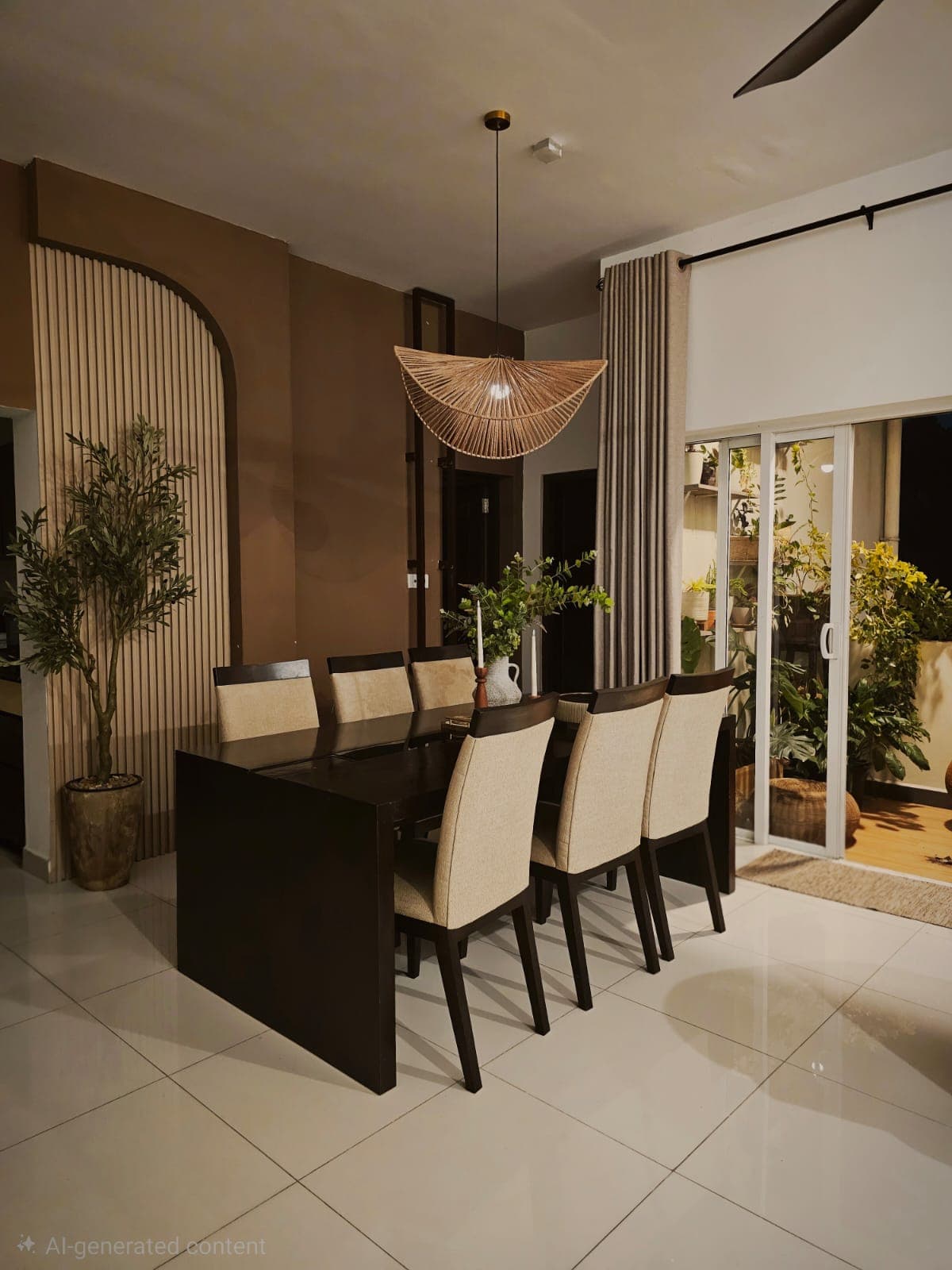 Our custom rattan petal pendant lamp - the perfect centrepiece for the dining room.
