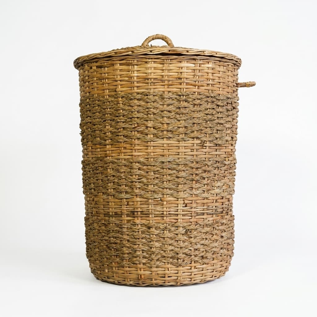 Larg Cylinder basket with Lid - handmade cane furniture, Ceylon Cane Crafts Sri Lanka